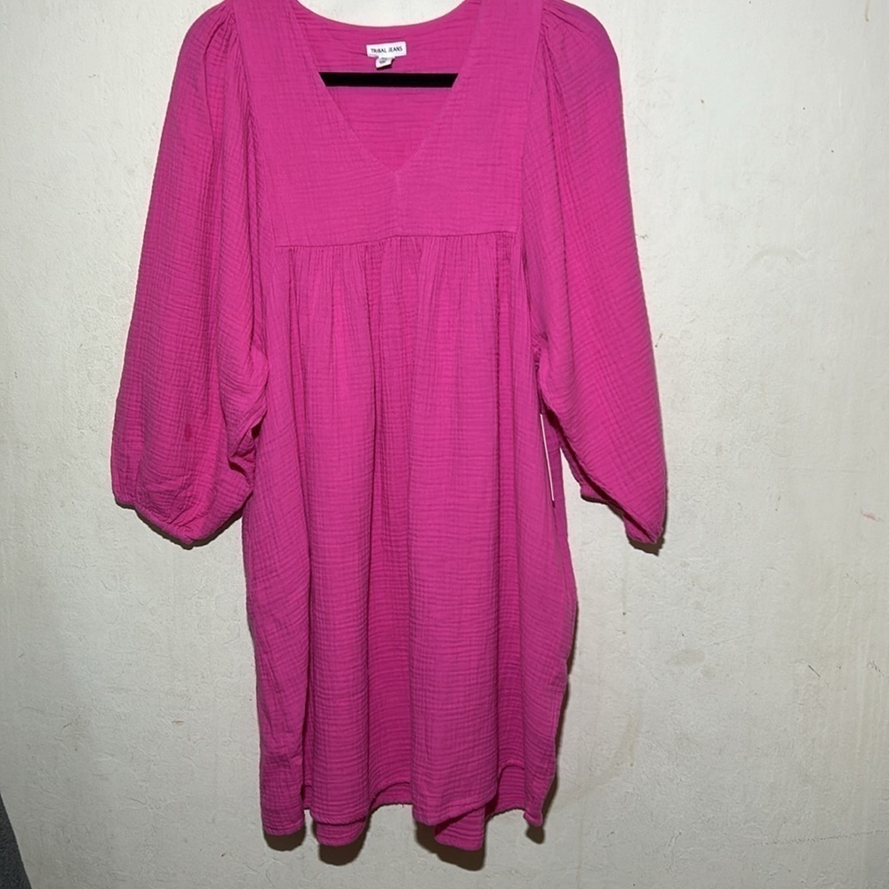 Tribal Cotton Gauze Pink Puffy Sleeve Dress NWT - Picture 5 of 8